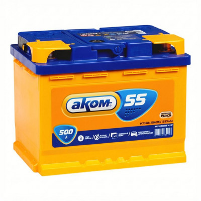 Автомобильный аккумулятор Аком 55 12V 55Ач 500A прям. пол. (242x175x190)